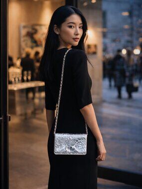 🖤 Maison Margiela Broken Mirror Wallet on Chain, Silver, Large